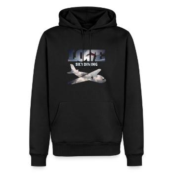 Skydiving, clouds and parachute - Men’s Premium Organic Hoodie - black - Front - Nico (187cm)