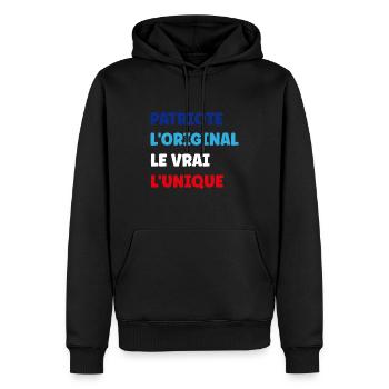 PATRIOTE - Sweat à capuche Premium bio Homme - noir - Devant - Nico (187cm)