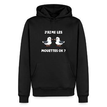 Humour petit mouette - Sweat à capuche Premium bio Homme - noir - Devant - Nico (187cm)