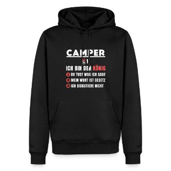 Camper Gift - I'm the King - Men’s Premium Organic Hoodie - black - Front - Nico (187cm)