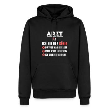 Arzt Geschenk - Ich bin der König - Männer Premium Bio Hoodie - Schwarz - Vorne - Nico (187cm)