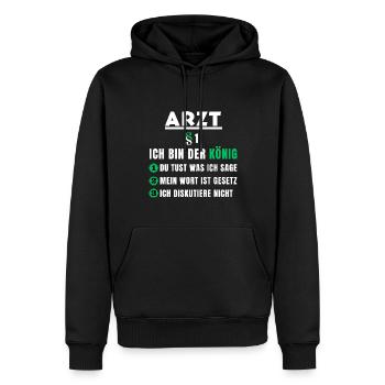 Arzt Geschenk - Ich bin der König - Männer Premium Bio Hoodie - Schwarz - Vorne - Nico (187cm)