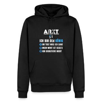 Doctor Gift - I'm the King - Men’s Premium Organic Hoodie - black - Front - Nico (187cm)