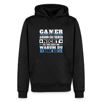 Gamers don't argue - Men’s Premium Organic Hoodie - black - Front - Nico (187cm)