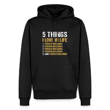 5 choses que j’aime dans la vie bouledogue français - Sweat à capuche Premium bio Homme - noir - Devant - Nico (187cm)