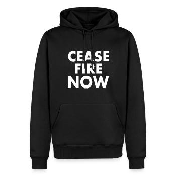 Ceasefire now - Männer Premium Bio Hoodie - Schwarz - Vorne - Nico (187cm)