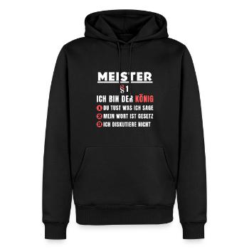 Meister Geschenk - Ich bin der König - Männer Premium Bio Hoodie - Schwarz - Vorne - Nico (187cm)