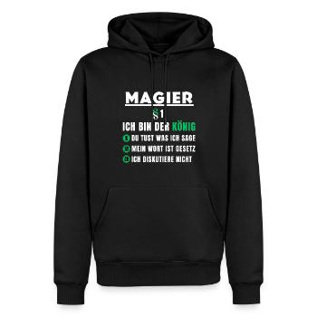 Cadeau de magicien - je suis le roi - Sweat à capuche Premium bio Homme - noir - Devant - Nico (187cm)