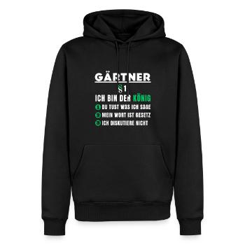 Cadeau du jardinier - Je suis le roi - Sweat à capuche Premium bio Homme - noir - Devant - Nico (187cm)