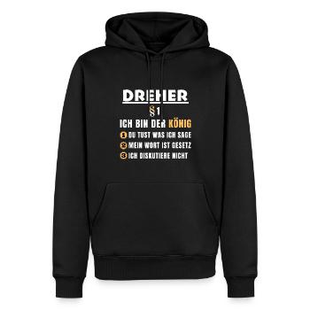 Dreher Geschenk - Ich bin der König - Männer Premium Bio Hoodie - Schwarz - Vorne - Nico (187cm)