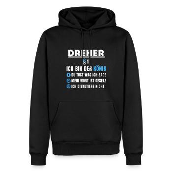 Dreher Geschenk - Ich bin der König - Männer Premium Bio Hoodie - Schwarz - Vorne - Nico (187cm)