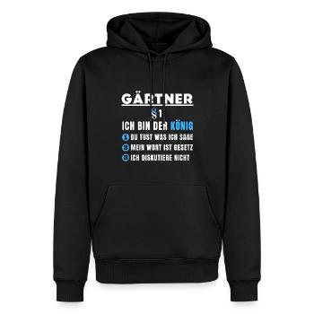 Cadeau du jardinier - Je suis le roi - Sweat à capuche Premium bio Homme - noir - Devant - Nico (187cm)