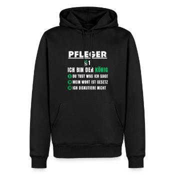 Cadeau de soignant - Je suis le roi - Sweat à capuche Premium bio Homme - noir - Devant - Nico (187cm)