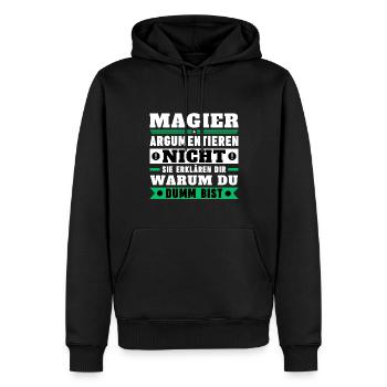 Magicians don't argue - Men’s Premium Organic Hoodie - black - Front - Nico (187cm)
