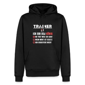Trainer Geschenk - Ich bin der König - Männer Premium Bio Hoodie - Schwarz - Vorne - Nico (187cm)