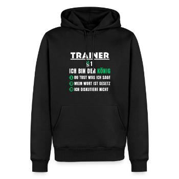 Trainer Geschenk - Ich bin der König - Männer Premium Bio Hoodie - Schwarz - Vorne - Nico (187cm)