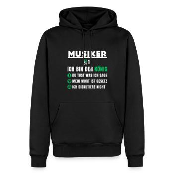 Cadeau de musicien - je suis le roi - Sweat à capuche Premium bio Homme - noir - Devant - Nico (187cm)