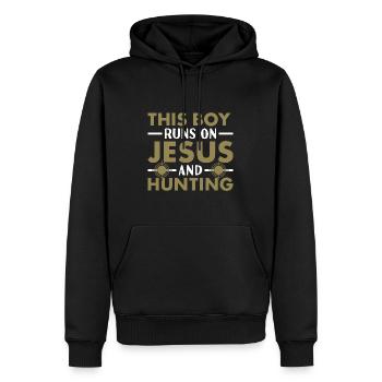 Chasseur Ce garçon court sur Jésus et chasse - Sweat à capuche Premium bio Homme - noir - Devant - Nico (187cm)