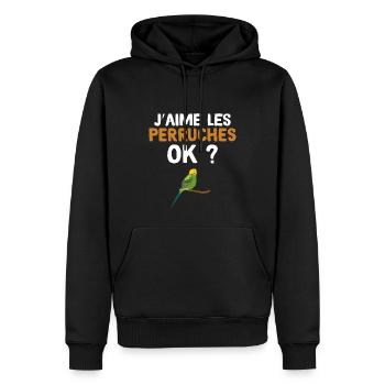 Perruches Humour Animaux De Compagnie - Sweat à capuche Premium bio Homme - noir - Devant - Nico (187cm)