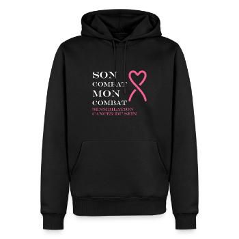Sensibilisation cancer du sein - Sweat à capuche Premium bio Homme - noir - Devant - Nico (187cm)