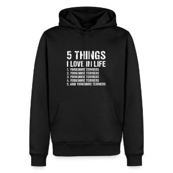 5 choses que j’aime dans la vie Yorkshire Terrier - Sweat à capuche Premium bio Homme - noir - Devant - Nico (187cm)