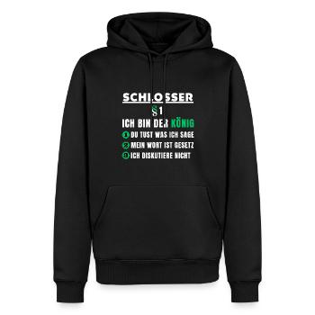 Schlosser Geschenk - Ich bin der König - Männer Premium Bio Hoodie - Schwarz - Vorne - Nico (187cm)
