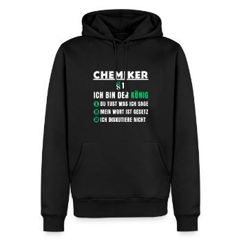 Cadeau de chimiste - je suis le roi - Sweat à capuche Premium bio Homme - noir - Devant - Nico (187cm)