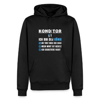Cadeau de chef pâtissier - Je suis le roi - Sweat à capuche Premium bio Homme - noir - Devant - Nico (187cm)