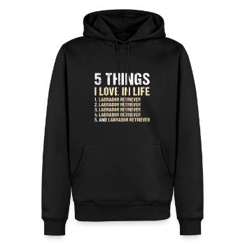 5 choses que j’aime dans la vie Labrador Retriever - Sweat à capuche Premium bio Homme - noir - Devant - Nico (187cm)
