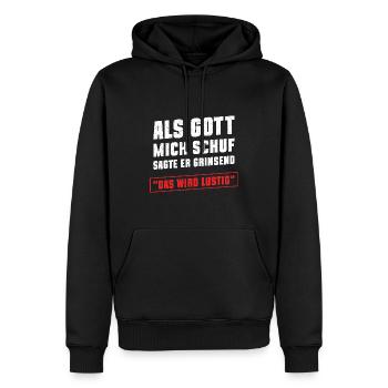 Als Gott mich schuf - Männer Premium Bio Hoodie - Schwarz - Vorne - Nico (187cm)