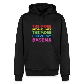 Chien Plus j’ai rencontré de gens, plus j’aime mon Basenji - Sweat à capuche Premium bio Homme - noir - Devant - Nico (187cm)