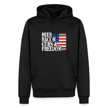 4. Juli: Bier, Speck, Pistole und Freiheit - Männer Premium Bio Hoodie - Schwarz - Vorne - Nico (187cm)