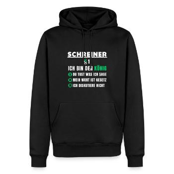 Schreiner Geschenk - Ich bin der König - Männer Premium Bio Hoodie - Schwarz - Vorne - Nico (187cm)