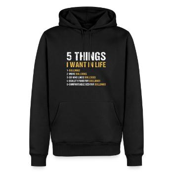5 choses que je veux dans la vie Bulldog - Sweat à capuche Premium bio Homme - noir - Devant - Nico (187cm)