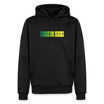Entwickler - Beschriftung - Männer Premium Bio Hoodie - Schwarz - Vorne - Nico (187cm)