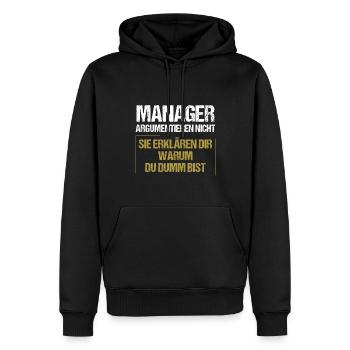 Les managers ne se disputent pas - Sweat à capuche Premium bio Homme - noir - Devant - Nico (187cm)