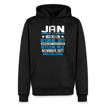 JAN - Titan - Männer Premium Bio Hoodie - Schwarz - Vorne - Nico (187cm)