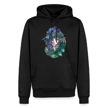 Mystische Dame mit Pfau Mangastil Gothic Fantasy - Männer Premium Bio Hoodie - Schwarz - Vorne - Nico (187cm)