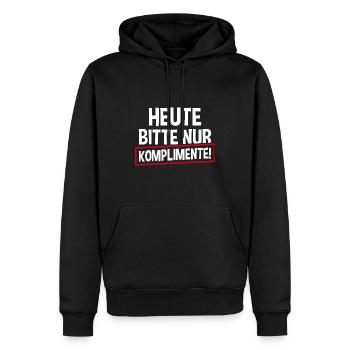 Heute Bitte Nur Komplimente - Männer Premium Bio Hoodie - Schwarz - Vorne - Nico (187cm)