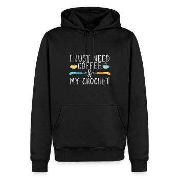 Kaffee & Häkeln - Männer Premium Bio Hoodie - Schwarz - Vorne - Nico (187cm)