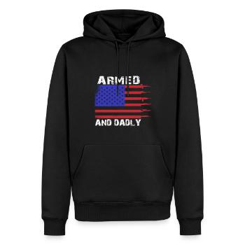 Bewaffnet und väterlich Lustige väterliche Väter - Männer Premium Bio Hoodie - Schwarz - Vorne - Nico (187cm)