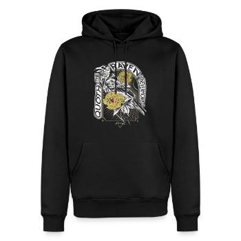 Rabe und Pfingstrosen - Edgar Allan Poe Zitat - Männer Premium Bio Hoodie - Schwarz - Vorne - Nico (187cm)