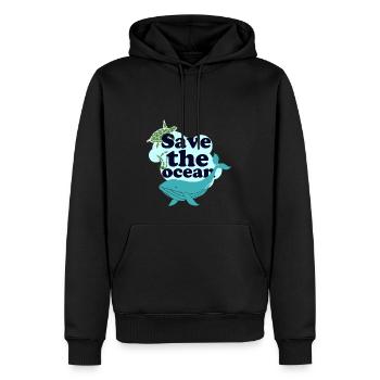 Rettet das Meer, Rettet den Ocean, Wal Schildkröte - Männer Premium Bio Hoodie - Schwarz - Vorne - Nico (187cm)