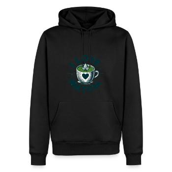 J'adore le matcha - Sweat à capuche Premium bio Homme - noir - Devant - Nico (187cm)