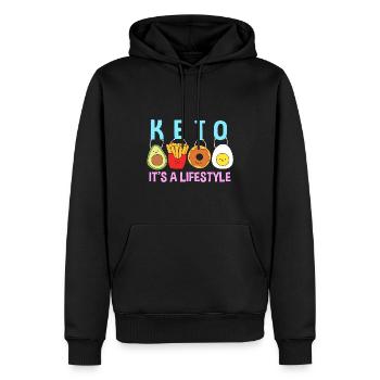 Keto Diät - Männer Premium Bio Hoodie - Schwarz - Vorne - Nico (187cm)