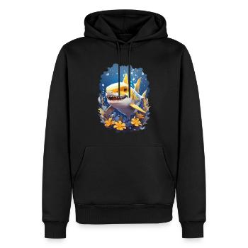 Radiant Shark | Yellow Ocean Vibe Shark - Men’s Premium Organic Hoodie - black - Front - Nico (187cm)