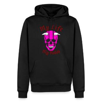 Pinker Teufel - My Life My Rules - Männer Premium Bio Hoodie - Schwarz - Vorne - Nico (187cm)