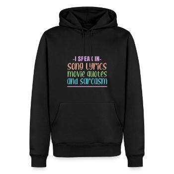 Je parle en paroles de chansons, citations de films et - Sweat à capuche Premium bio Homme - noir - Devant - Nico (187cm)