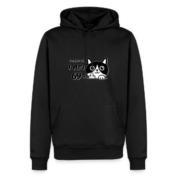 Ich bin nicht 70, ich bin 69 plus 1 Mittelfinger Katzenflip - Männer Premium Bio Hoodie - Schwarz - Vorne - Nico (187cm)