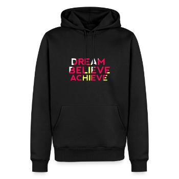 Dream Believe Achieve - Men’s Premium Organic Hoodie - black - Front - Nico (187cm)